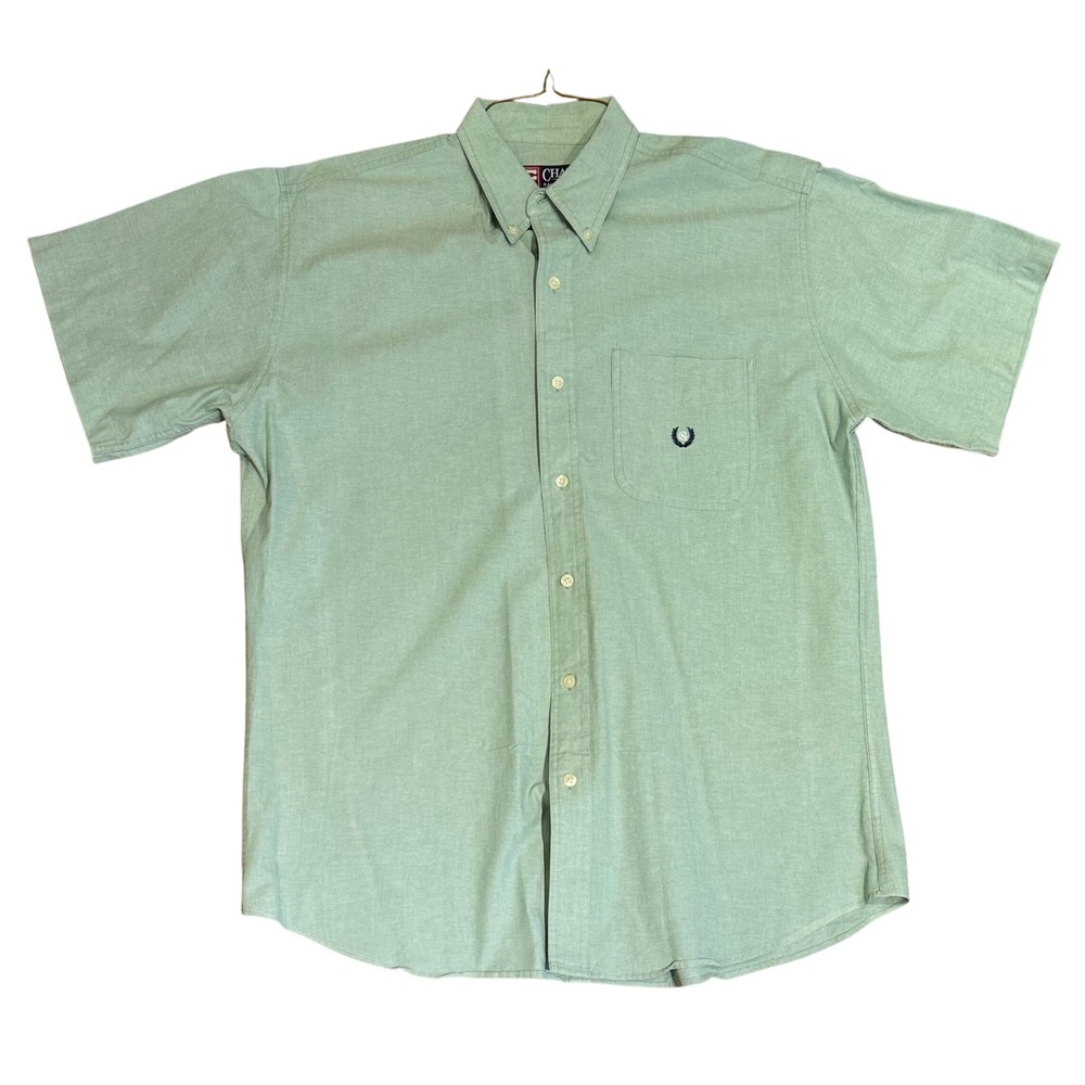 Vintage 90s Chaps Ralph Lauren Shirt Mens L Sage Green Cotton Crest Logo Pocket